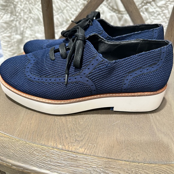 Zara Fabric Knit Upper Blue Platform Derby Oxford Shoes - Picture 3 of 8